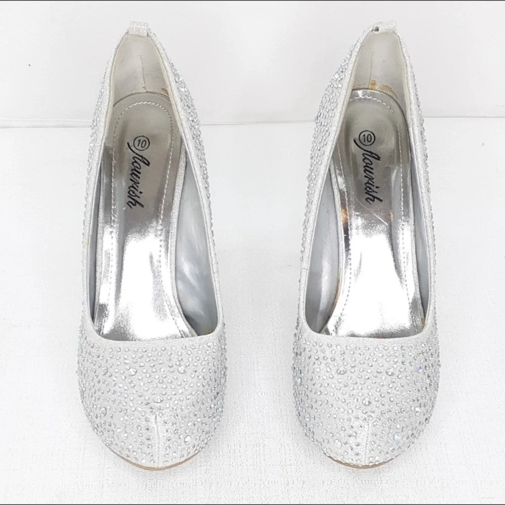 Flourish Silver Rhinestone Covered Heels Size 10 wedding holiday heels - Picture 4 of 10
